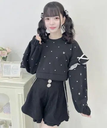 2WAY 컬러 하트 자수 스웨트 블랙