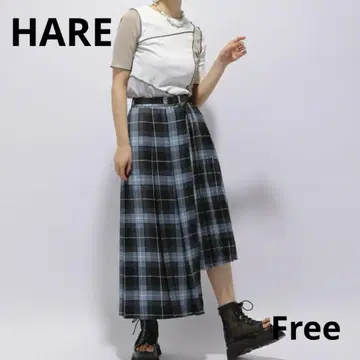 HARE 체크 비대칭 플리츠 스커트 어시멘틀리