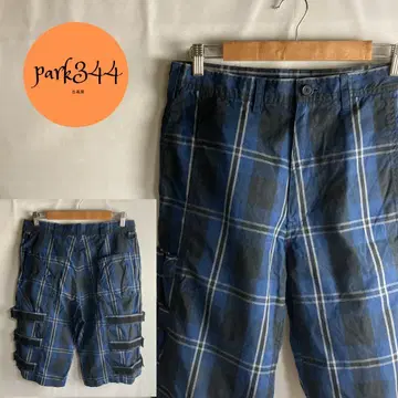 [ MILKBOY 체크 무늬 벨크로 테이프 디자인 하프 팬츠 78cm ]