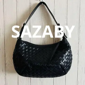 SAZABY 블랙 뜨개질 가죽 원숄더