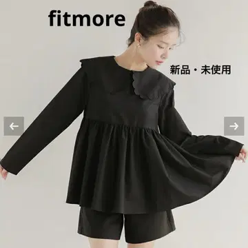 fitmore 스캘럽 칼라 페플럼 롱 슬리브 블라우스