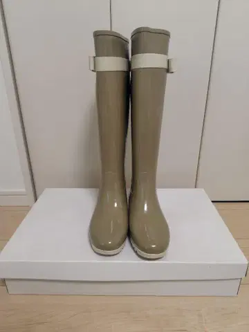 베이지 롱 레인부츠 아이보리 리본 Mimpie 일본제