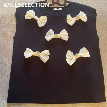 WILLSELECTION 블랙 리본 반팔 니트