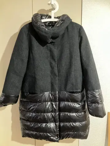 merveieux vente 다크 그레이 다운 롱 코트 리버서블