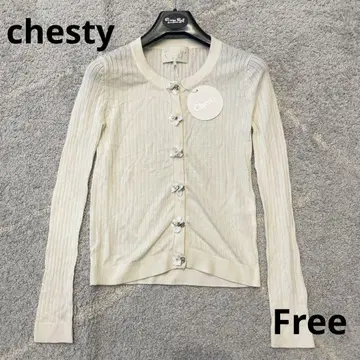 미사용 새상품 Chesty 비쥬 장식 실크 100% 가디건