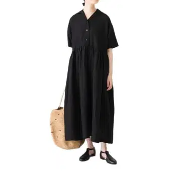 kagure 오픈 카라 개더 원피스