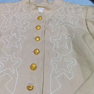 ESCADA 린넨 100% 독일제 베이지 별 자수 긴팔 스탠드 카라 자켓