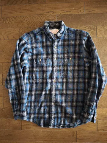 FILSON 울 옴브레 체크 셔츠 S 상당 블루