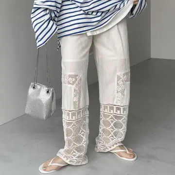 wee9s 빈티지 스타일 레이스 팬츠 아이보리