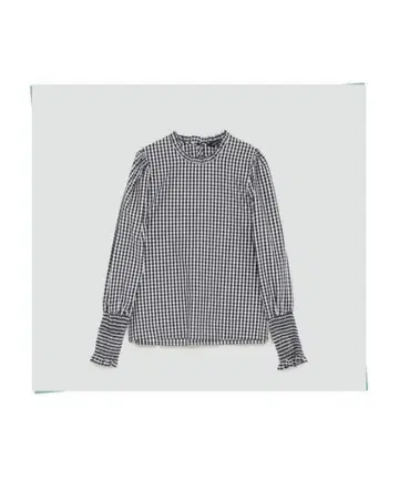 ZARA 깅엄 체크 퍼프 슬리브 블라우스 셔츠 S
