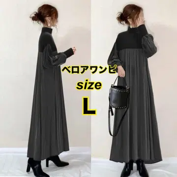 벨로아 원피스 롱 원피스 하이넥 블랙 슬림 임산부 겨울