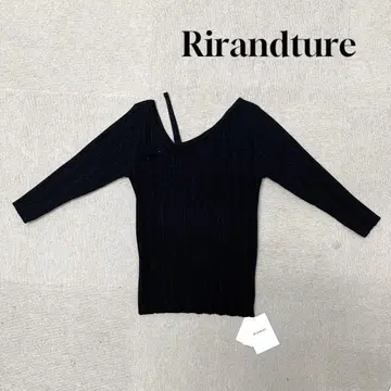새상품 Rirandture 데콜테 라인 리브 니트 7부 소매 블랙