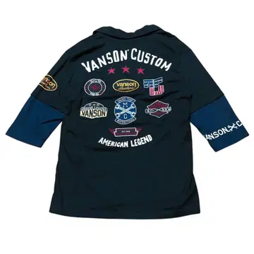 Vanson 블랙 7부 소매 피케 셔츠 와펜 자수