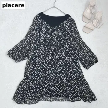 v07 piacere 도트 무늬 쉬폰 원피스 프릴 안감 부착 7분 소매