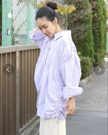 25AW 언그리드 사이드 개더 셔링 디자인 셔츠 퍼플