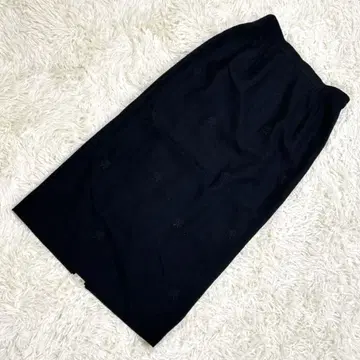 프레논 아쉬 블랙 롱 타이트 스커트 꽃무늬 자수 울 100% 슬릿 L