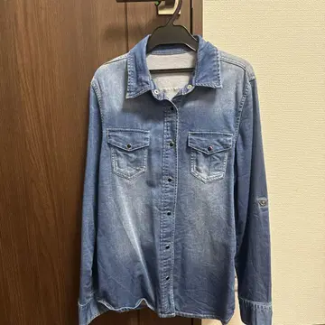 Cheerful 니트 데님 긴팔 셔츠