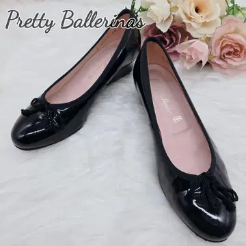 새상품급 프리티 발레리나 에나멜 웨지솔 펌프스 블랙 22.5cm