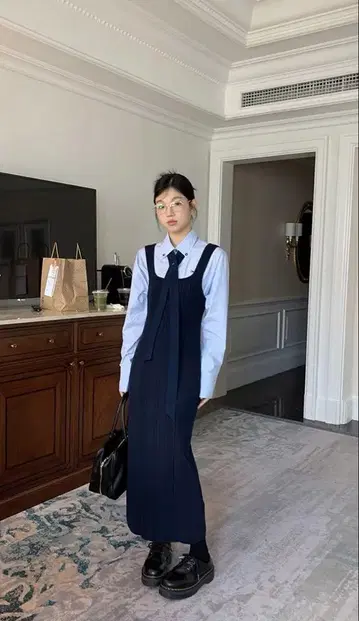 롱 니트 원피스 네이비 M