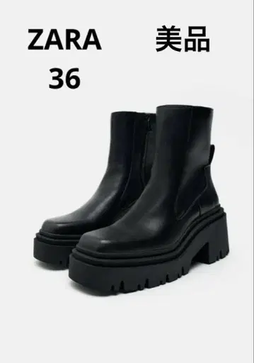 ZARA 완판템 블랙 통굽 가죽 부츠 36 사이즈