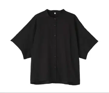 무인양품 나메라카 리오셀 혼방 5부 소매 블라우스 블랙 XL