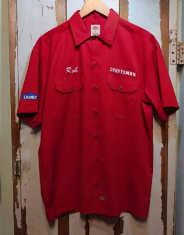 US 구제 의류 Dickies 워크 셔츠/자수 로고/빨간색/L
