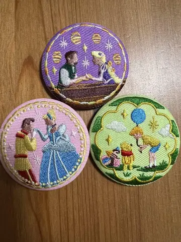 디즈니 자수 캔뱃지 라푼젤 신데렐라 푸우 3개 세트
