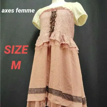 axes femme 엑시즈팜 원피스 배색 레이스 리본 핑크