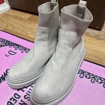 그레이 사이드 고어 부츠 통굽