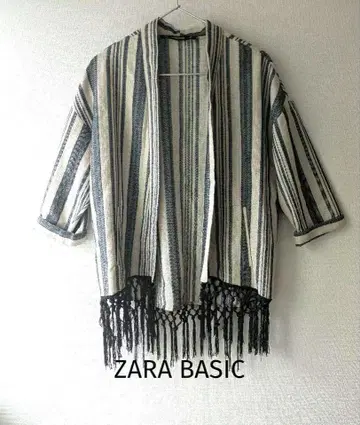 ZARA BASIC 스트라이프 프린지 가디건 S 7부 소매