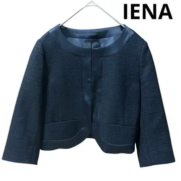 새상품급 IENA 트위드 노카라 자켓 블랙 7부 소매 이에나 S~M