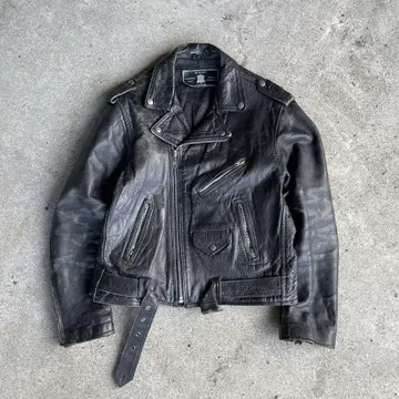 80s 90s 더블 라이더 가죽 자켓 핸드 페인트 블랙