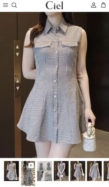 ciel 완판템 그레이 체크 무늬 큐빅 핏 플레어 원피스