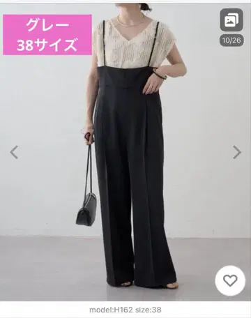 슬림 실루엣 서스펜더 와이드 팬츠 38