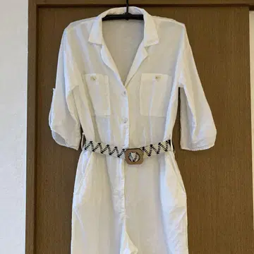 ZARA 화이트 셔츠 원피스 7부 소매 벨트 포함