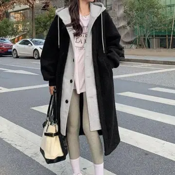보아 롱 후드티 레이어드 스타일 보아 코트 M 사이즈