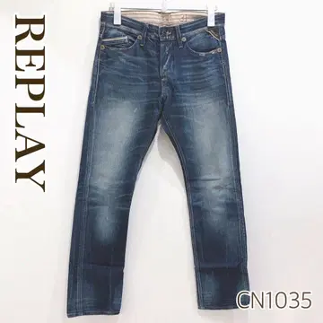 REPLAY 리플레이 자수 로고 버튼 플라이 크러쉬 데님 청바지