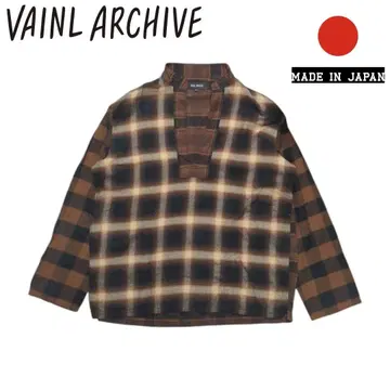 VAINL ARCHIVE 브라운 체크 풀오버 플란넬 셔츠