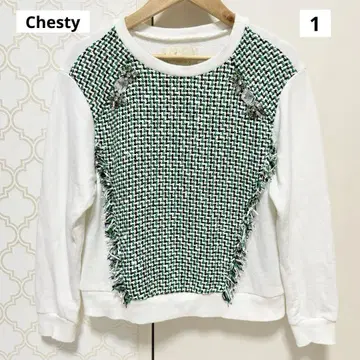 [ 새상품급 ] chesty 체스티 긴팔 트위드 비쥬 트레이닝복 S