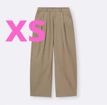 새상품 XS 택 포함 치노 배럴 레그 턱 팬츠 베이지