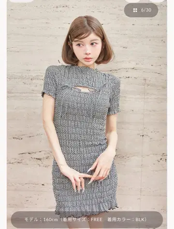 다리치 리본 셔링 체크 미니 원피스 블랙 프리 사이즈
