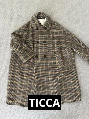TICCA 티 체크 무늬 더블 스타 롱 코트 울 F