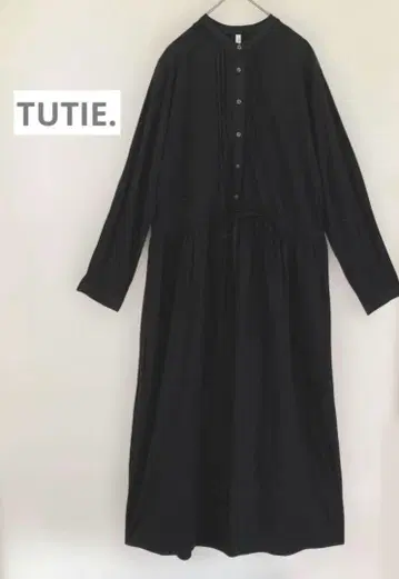 TUTIE 코튼100% 절개 개더 롱 원피스 블랙