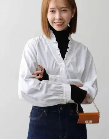 SLOBE IENA V넥 스탠드 프릴 블라우스 화이트 슬로브 이에나