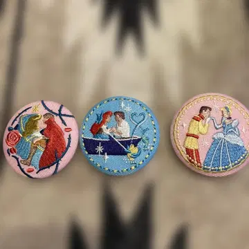디즈니 프린세스 자수 핀 배지 3개 세트
