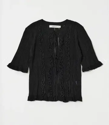 moussy 프릴 블랙 반팔 니트 블랙