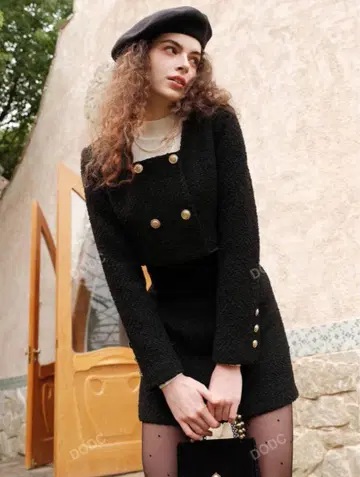 SHEIN 스퀘어 칼라 더블 브레스트 오버코트 셋업