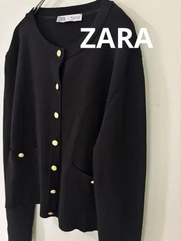 자라 zara 니트 가디건 골드 버튼 블랙 블랙 포켓 부착