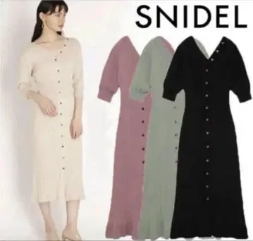 SNIDEL 프론트 버튼 디자인 니트 원피스 블랙 롱