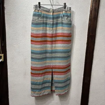 스트라이프 슬릿 롱 스커트 동양 에스닉 구제 의류 used